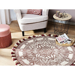 Avis Beliani Tapis rond 120 cm à franges blanc crème et rouge OLTU