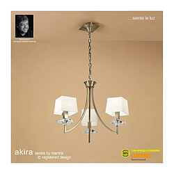 Luminaire Center Suspension Akira 3 Ampoules E14, laiton antique avec Abat jour crèmes