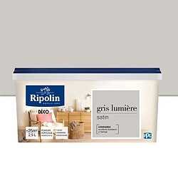 RIPOLIN Peinture Murale Toutes Pièces - Gris Lumière Satin - 2,5L Peinture monocouche satinée - Aspect uniforme - Haute couvrance - Adaptée murs et radiateurs