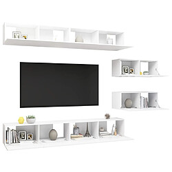 Avis Maison Chic Ensemble de meubles TV 6 pcs | Banc TV Moderne pour salon | Meuble de Rangement - Blanc Aggloméré -MN54374