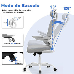 Avis Chaise de Bureau avec Support Lombaire, fauteuil de bureau à Dossier Haut Respirant avec Accoudoir, Rattantree chaise de bureau ergonomique, Dossier et Appui-tête Réglables, Gris