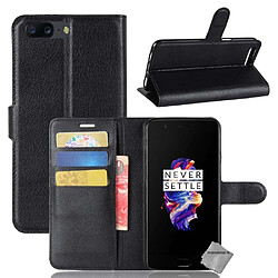 Htdmobiles Housse etui portefeuille pour OnePlus 5 + verre trempe - NOIR