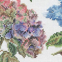 Thea Gouverneur - Kit Broderie Point de Croix (Points comptés) - 3067 - Fils DMC Pré-trié - Panneau d'hortensia - Lin - 44cm x 46cm - Kit de Bricolage