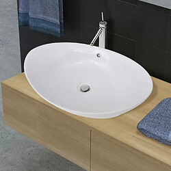 vidaXL Lavabo ovale en céramique avec trop plein 59 x 38,5 cm