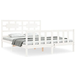 Maison Chic Lit adulte - Cadre Structure de lit avec tête de lit Contemporain blanc 160x200 cm bois massif -MN12995