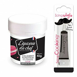 Scrapcooking Colorant alimentaire en poudre rose 40 g + Stylo glaçage noir