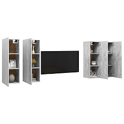 Avis Maison Chic Meubles TV 4 pcs | Banc TV Moderne pour salon | Meuble de Rangement Gris béton 30,5x30x90 cm Aggloméré -MN40807