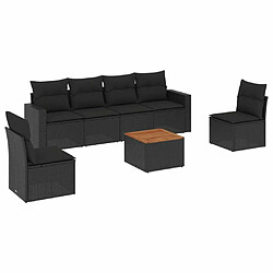 Maison Chic Salon de jardin 7 pcs avec coussins | Ensemble de Table et chaises | Mobilier d'Extérieur noir résine tressée -GKD36577