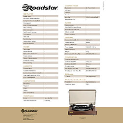 Avis Platine Vinyle 33/45/78 RPM, Bluetooth, Sortie Audio RCA, Arrêt Automatique, , Bois, Roadstar, TT385BTT