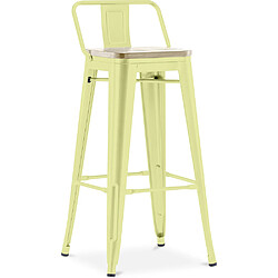 ICONIK INTERIOR Tabouret de bar avec dossier - Design industriel - Bois et acier - 76cm - Nouvelle édition - Stylix Jaune pâle