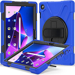 Coque en silicone avec béquille rotative et dragonne pour votre Lenovo Tab M10 (Gen 3) TB-328FU/TB-328XU - bleu