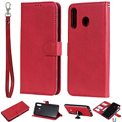 Wewoo Housse Coque Pour Galaxy M30 Étui de protection à rabat horizontal de couleur unie avec support et fentes cartes et portefeuille et cadre photo et lanière rouge