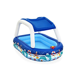 Piscine Gonflable pour Enfants Bestway 213x155x132 cm Bateau Bleu avec Auvent et Gouvernail Sonnette Plus de 3 ans