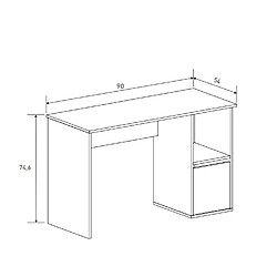 Pegane Table de bureau, meuble de bureau 1 porte coloris blanc - Longueur 90 x profondeur 54 x hauteur 74.6 cm