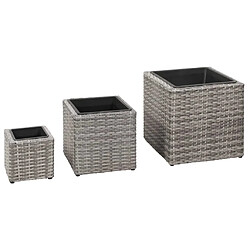 vidaXL Lits surélevés de jardin 3 pcs Résine tressée Gris