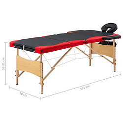 vidaXL Table de massage pliable 3 zones Bois Noir et rouge pas cher