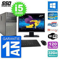 PC Tour Dell 9010 Ecran 27" Intel i5-2400 RAM 32Go SSD 120Go Windows 10 Wifi - Occasion