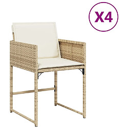 vidaXL Chaises de jardin avec coussins lot de 4 beige résine tressée