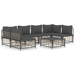 Maison Chic Salon de jardin 7 pcs + coussins - Mobilier/Meubles de jardin - Table et chaises d'extérieur anthracite résine tressée -MN98437