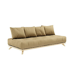 Inside 75 Canapé convertible futon SENZA pin naturel coloris beige blé couchage 90 cm.