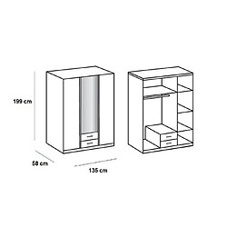 Inside 75 Armoire de rangement GABY chêne 2 portes 2 tiroirs laqués blanc 1 porte miroir