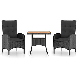 Salle à dîner de jardin 3 pcs,Table et chaise à manger Résine tressée et acacia Noir -MN55236