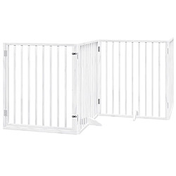 vidaXL Barrière pour chiens et porte 4 panneaux blanc bois de peuplier