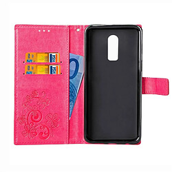 Acheter Wewoo Coque Étui en cuir à motif de fleurs pressées Lucky Clover pour OnePlus 6T, avec support et logements pour cartes, portefeuille dragonne (Magenta)