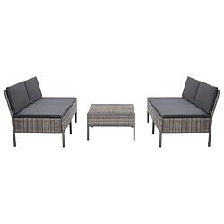 vidaXL Salon de jardin 5 pcs avec coussins résine tressée gris