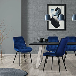 ML-Design Lot de 6 Chaises de Salle à Manger, Bleu Foncé, Assise en Velours avec Pieds Métalliques Noirs