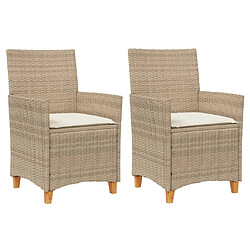 Maison Chic Lot de 2 Chaises de jardin coussins | chaises Relax beige résine tressée bois -GKD69753