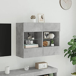 Maison Chic Meuble TV mural, Banc TV avec lumières LED pour salon, Meuble de rangement gris béton 78,5x30x60,5 cm -GKD99216 pas cher