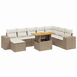 vidaXL Salon de jardin avec coussins 9 pcs beige résine tressée