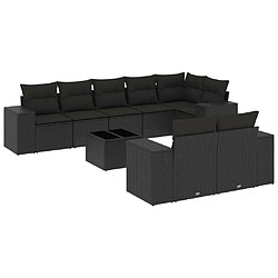 Maison Chic Ensemble Tables et chaises d'extérieur 9 pcs avec coussins,Salon de jardin noir résine tressée -GKD708993