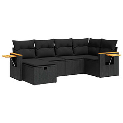 vidaXL Salon de jardin 6 pcs avec coussins noir résine tressée