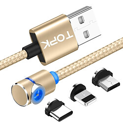 Wewoo 2m 2.4A Max USB vers iPhone Lightning iPhone 8 broches + Câble de charge magnétique 90 coudes USB avec coude USB-C / Type-C indicateur LED Or 