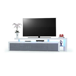 Mpc Meuble TV Blanc Et Gris Laqué + LED (lxhxp) : 227 X 52 X 40