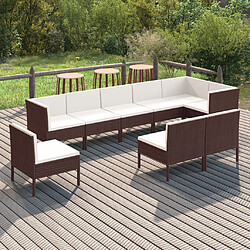 vidaXL Salon de jardin 9 pcs avec coussins résine tressée marron