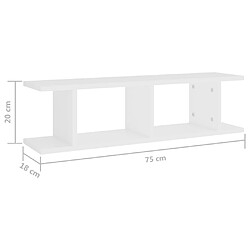 vidaXL Étagères murales 2 pcs Blanc 75x18x20 cm bois d'ingénierie pas cher