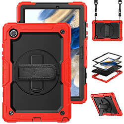 Coque en silicone antichoc avec béquille pivotante et bandoulière noir/rouge pour votre Samsung Galaxy Tab A8 10.5 (2021) Wi-Fi SM-X200/LTE SM-X205