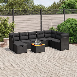 Maison Chic Ensemble Tables et chaises d'extérieur 9 pcs avec coussins,Salon de jardin noir résine tressée -GKD632959