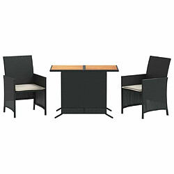 Maison Chic Ensemble de bistro 3 pcs avec coussins,Table + chaises + coussins de jardin noir résine tressée -GKD103495