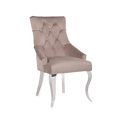 Vivenla Lot de 2 Chaises de salle à manger design capitonné revêtement en velours taupe et piètement baroque en acier inoxydable argenté collection ANGELO