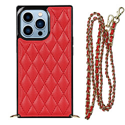 Coque en TPU + microfibre étui à chocs, motif de losanges et de lignes avec bandoulière rouge pour votre iPhone 13 Pro 6.1 pouces