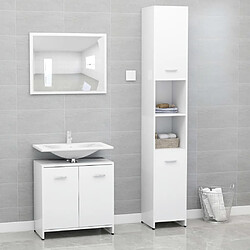 Maison Chic Ensemble de 3 meubles de salle de bain,Armoire rangement + miroir Blanc Aggloméré -MN32069