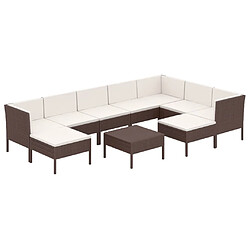 Maison Chic Salon de jardin 10 pcs + coussins - Mobilier/Meubles de jardin - Table et chaises d'extérieur Résine tressée Marron -MN22084