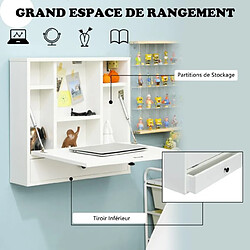 Acheter Helloshop26 Bureau mural pour ordinateur portable bureau flottant avec étagères de rangement tiroir table multifonctionnelle avec plateau pliable blanc 20_0004851