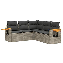 Maison Chic Salon de jardin 5 pcs avec coussins | Ensemble de Table et chaises | Mobilier d'Extérieur gris résine tressée -GKD92716