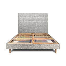 Sommeil de plomb Lit 135x190cm avec tête de lit lignes bouclette et sommier kit Gris - Hauteur totale : 29cm