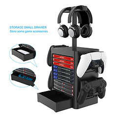 Avis Support Vertical Stand Multi-fonctionnel Kit, stockage de jeu 10 Slot et 1 support de casque, 1 tiroir et un tout-en-un espace pour PS5/PS4/XBOX